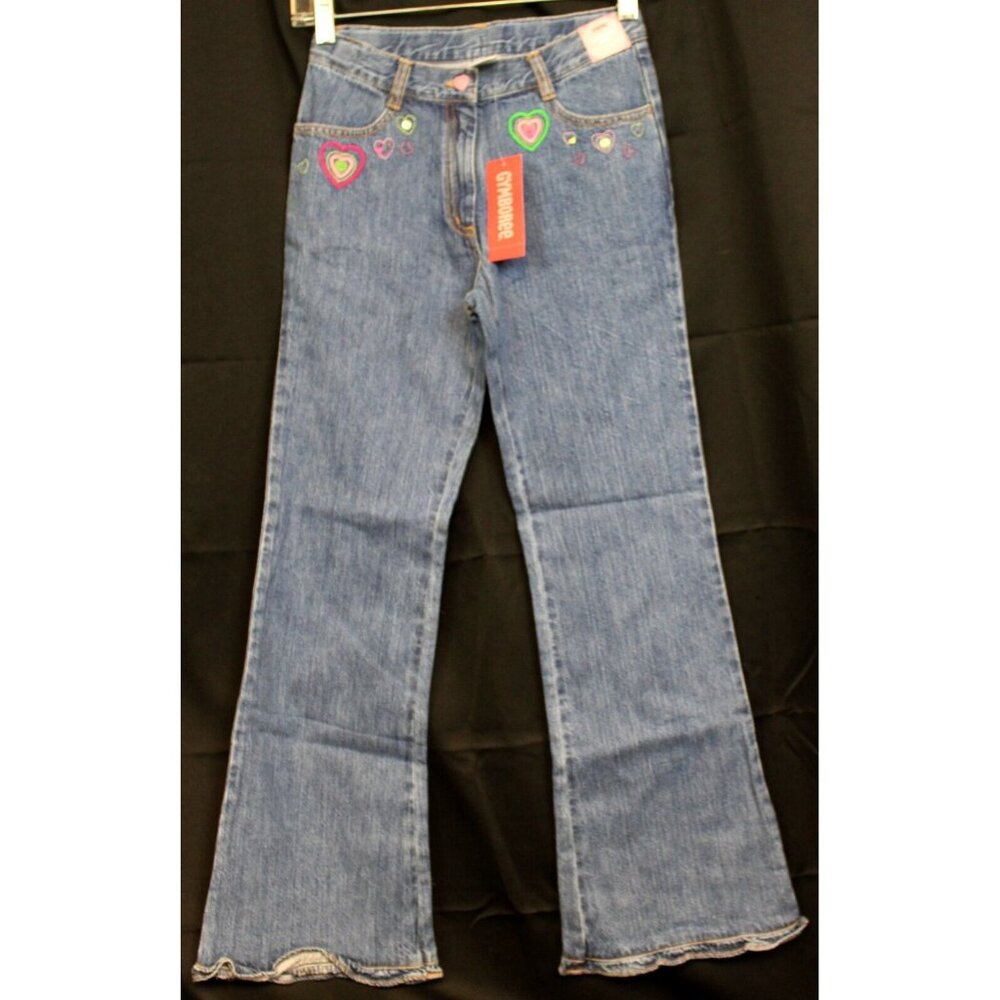 2006 Gymboree Sweetheart Valentine Day Denim Jeans Heart Ruffle Hem Embroider 10